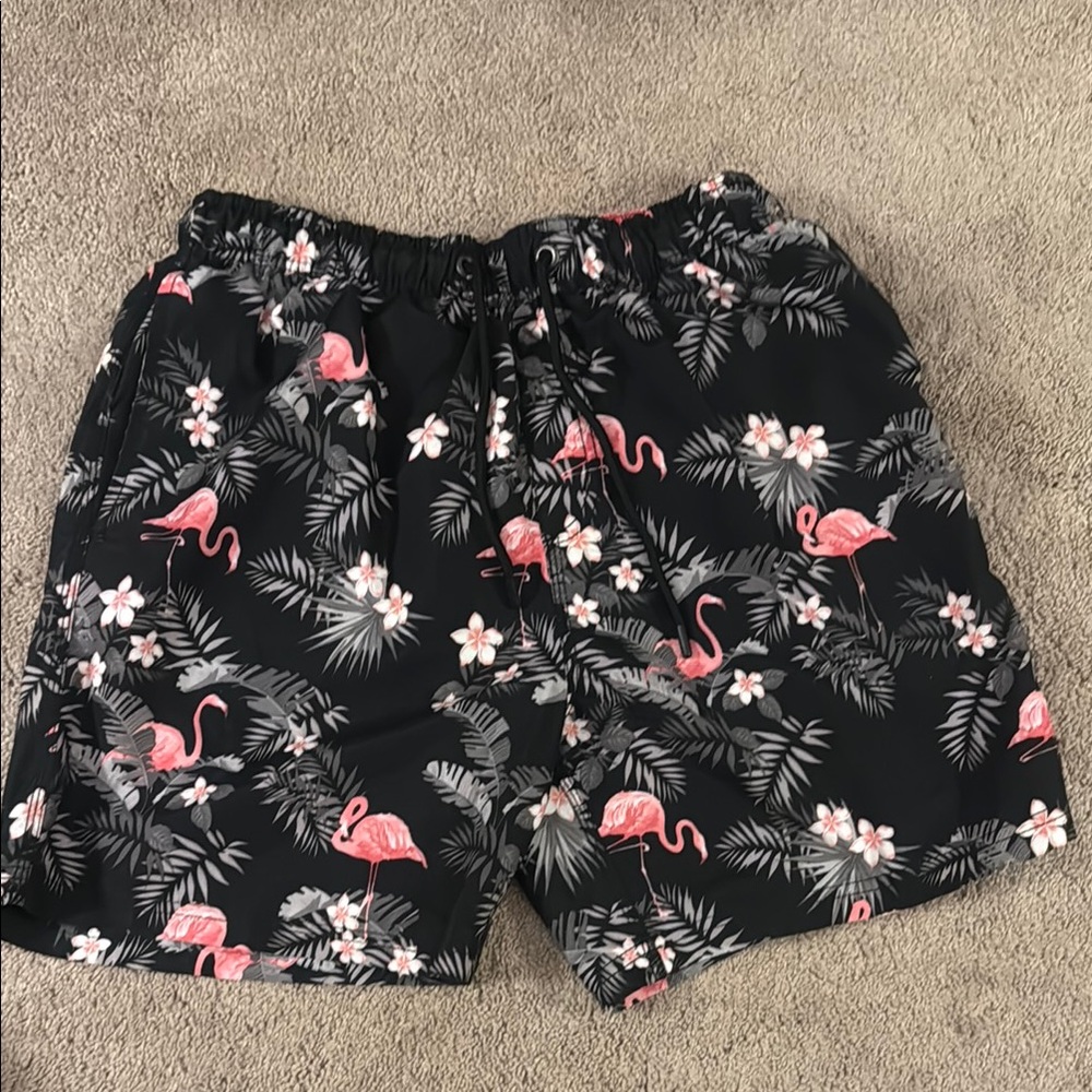Tropical Flamingo Print Men's Swimming Shorts